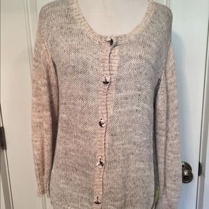 EVA CLAUDI SWEATER CARDIGAN TAN GRAY COLOR BLOCK Size S